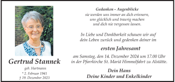 Anzeige von Gertrud Stannek 