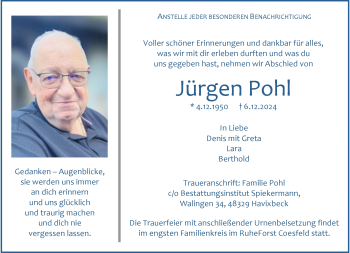 Anzeige von Jürgen Pohl 