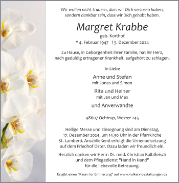 Anzeige von Margret Krabbe 