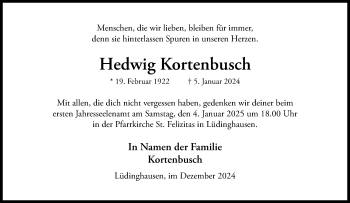 Anzeige von Hedwig Kortenbusch 