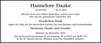 Anzeige von Hannelore Daake 