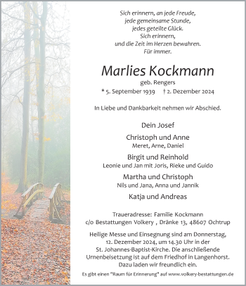Anzeige von Marlies Kockmann 