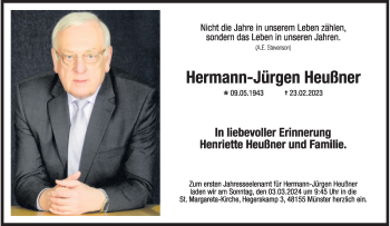 Anzeige von Hermann-Jürgen Heußner 
