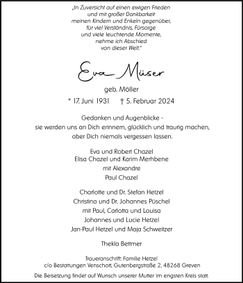 Anzeige von Eva Müser 