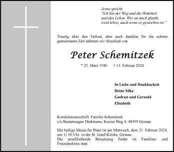 Anzeige von Peter Schemitzek 