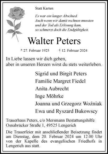 Anzeige von Walter Peters 