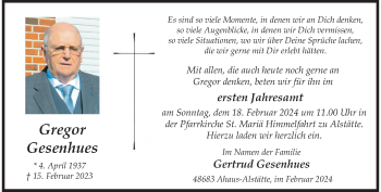 Anzeige von Gregor Gesenhues 