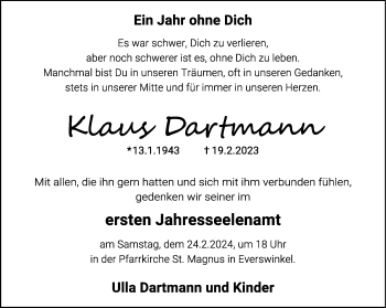 Anzeige von Klaus Dartmann 