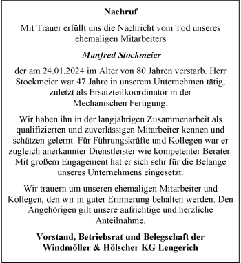 Anzeige von Manfred Stockmeier 
