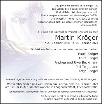 Anzeige von Martin Kröger 