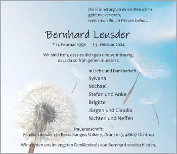 Anzeige von Bernhard Leusder 