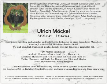 Anzeige von Ulrich Möckel 