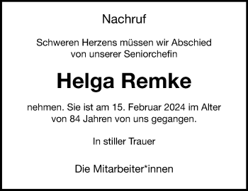 Anzeige von Helga Remke 