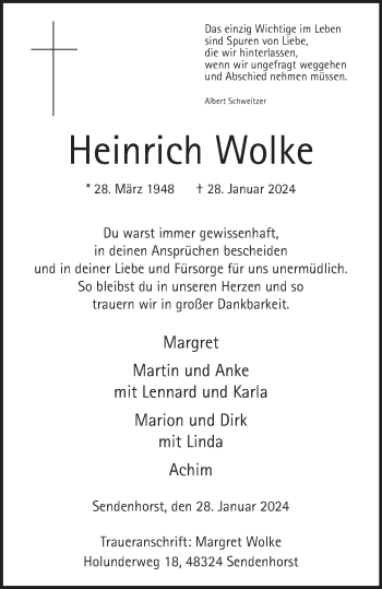 Anzeige von Heinrich Wolke 
