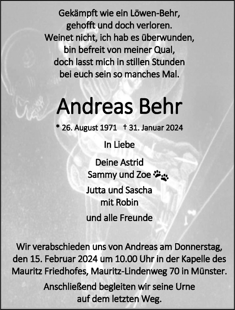  Traueranzeige für Andreas Behr vom 10.02.2024 aus 