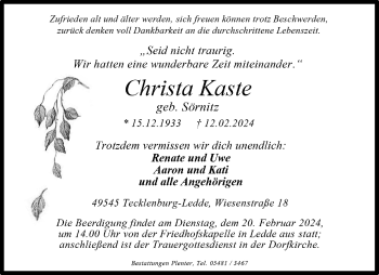 Anzeige von Christa Kaste 