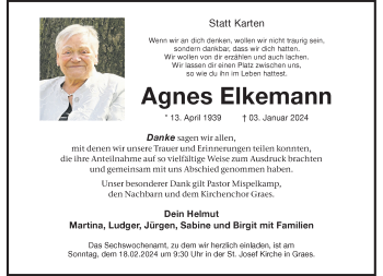 Anzeige von Agnes Elkemann 