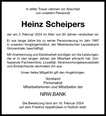 Anzeige von Heinz Scheipers 