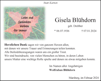 Anzeige von Gisela Blühdorn 