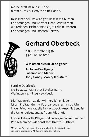 Anzeige von Gerhard Oberbeck 