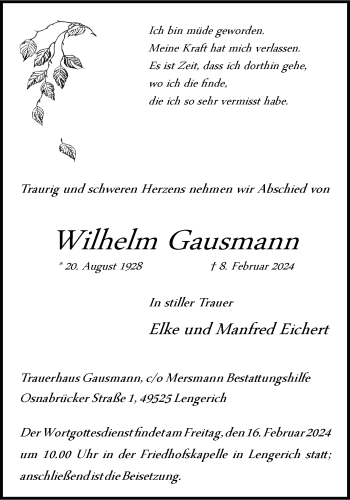 Anzeige von Wilhelm Gausmann 