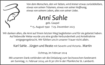 Anzeige von Anni Sahle 