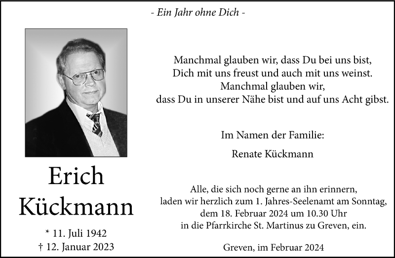 Traueranzeige für Erich Kückmann vom 17.02.2024 aus 