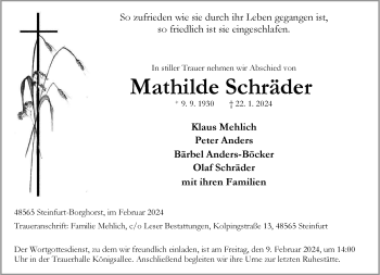 Anzeige von Mathilde Schräder 