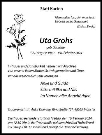 Anzeige von Uta Grohs 