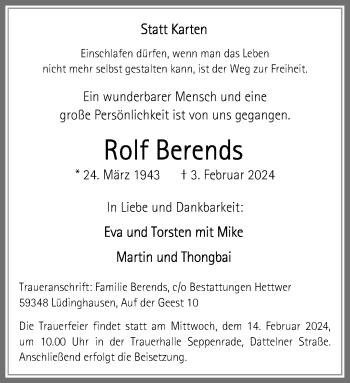 Anzeige von Rolf Berends 