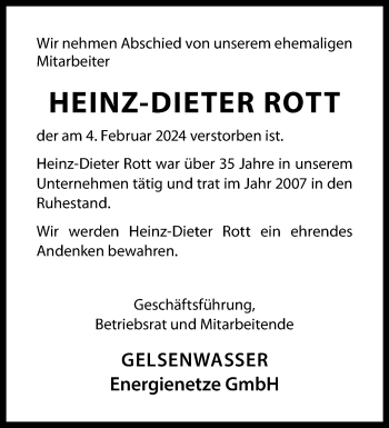 Anzeige von Heinz-Dieter Rott 