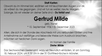 Anzeige von Gertrud Milde 