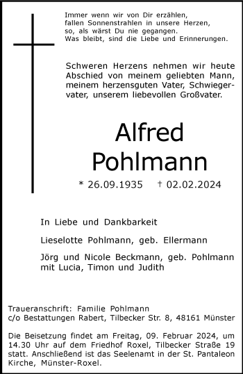 Anzeige von Alfred Pohlmann 