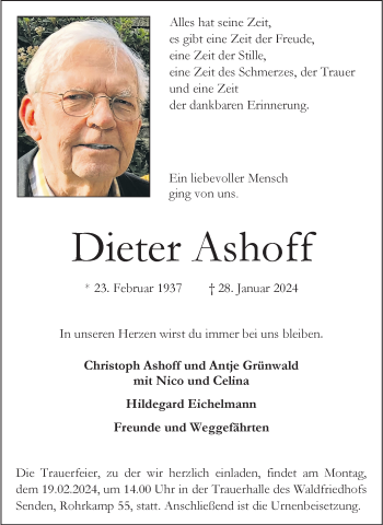 Anzeige von Dieter Ashoff 