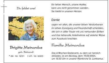 Anzeige von Brigitte Meinardus 