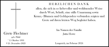 Anzeige von Grete Flechtner 
