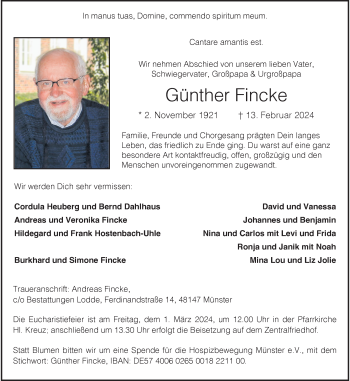 Anzeige von Günther Fincke 