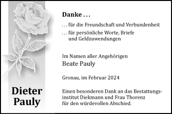 Anzeige von Dieter Pauly 