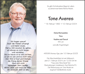 Anzeige von Tone Averes 