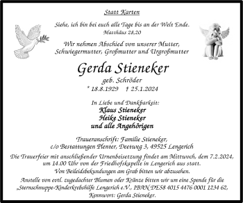 Anzeige von Gerda Stieneker 