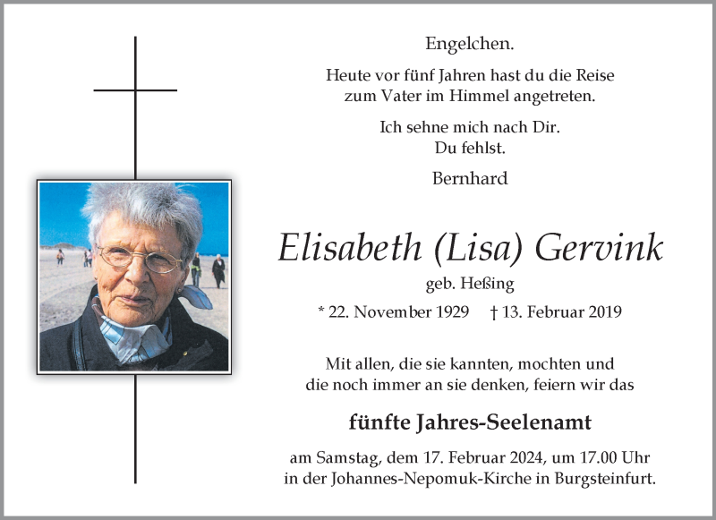  Traueranzeige für Elisabeth Gervink vom 13.02.2024 aus 