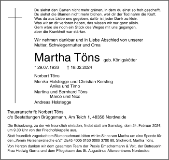 Anzeige von Martha Töns 