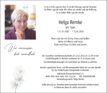 Anzeige von Helga Remke 