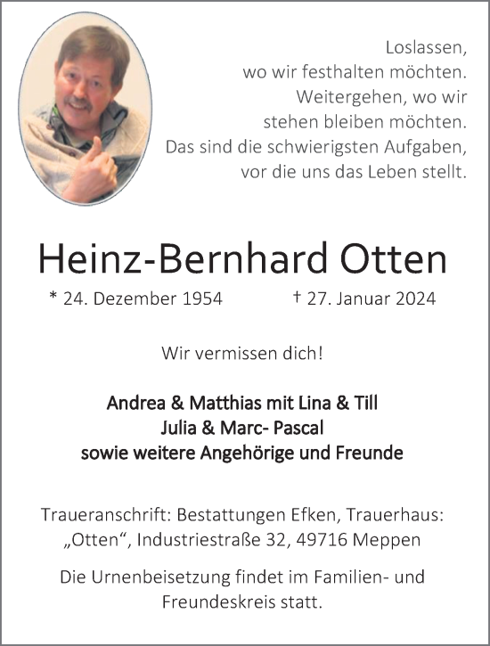 Anzeige von Heinz-Bernhard Otten 