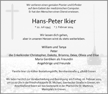Anzeige von Hans-Peter Ikier 
