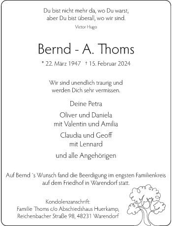 Anzeige von Bernd-A. Thoms 
