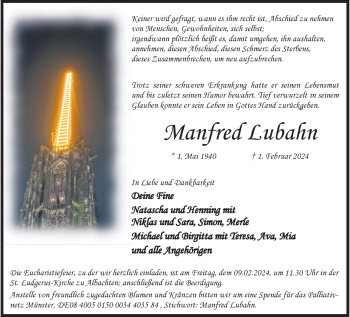 Anzeige von Manfred Lubahn 