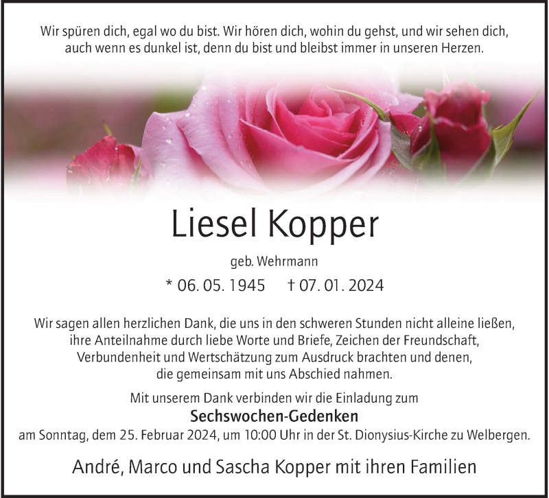  Traueranzeige für Liesel Kopper vom 21.02.2024 aus 