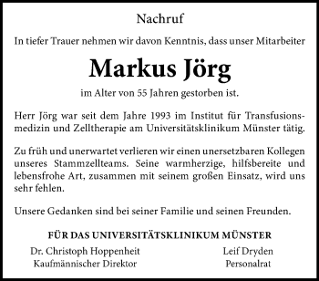 Anzeige von Markus Jörg 