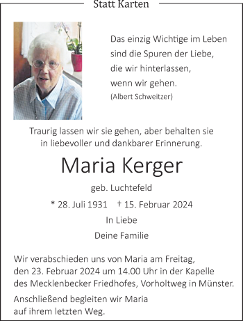 Anzeige von Maria Kerger 